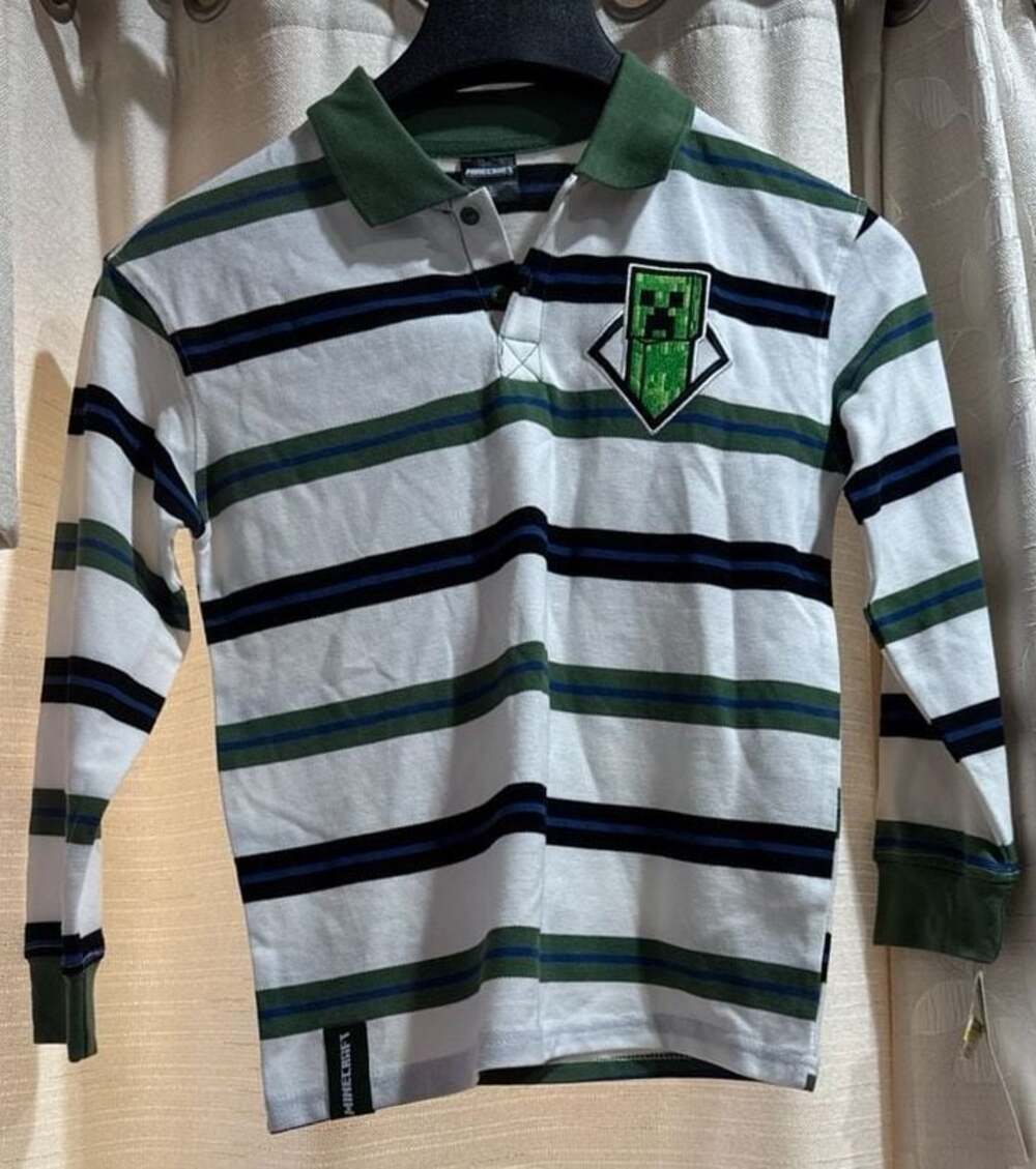 Minecraft Boys Long Sleeve Striped Creeper Polo Shirt Size XL
C11